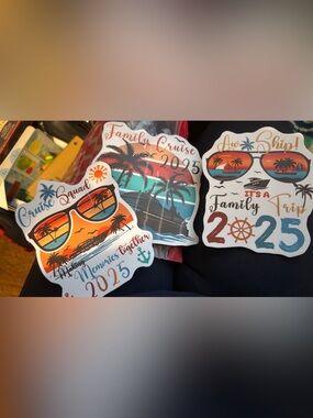 Family Cruise 2025 Sticker Set - Orange & Teal Beach Designs